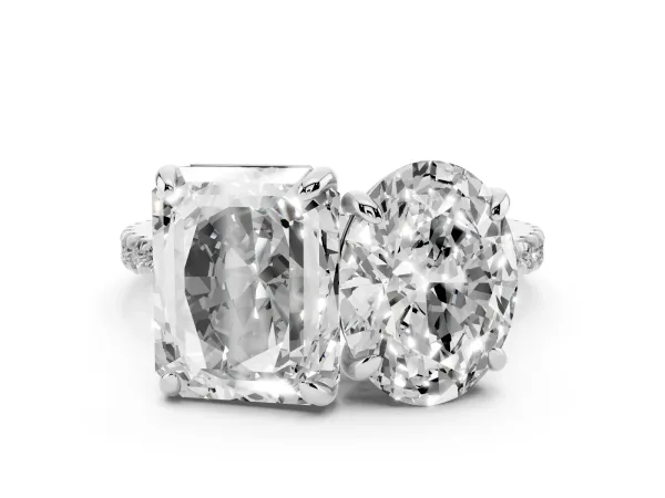 Oval and Radiant Toi Moi Ring with Prong Setting and Pave Band Platinum