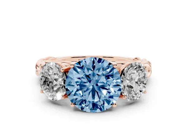 Fancy Blue Three-Stone Round Cut Diamond Braided Band Ring with Four-Prong Setting Rose gold