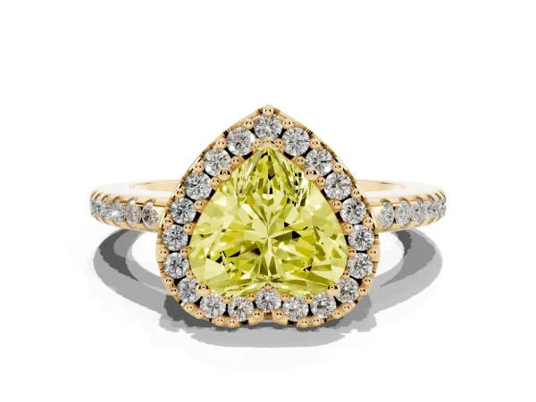 Fancy Yellow Heart Cut Diamond Pavé Halo Ring with Four-Prong Setting Yellow gold