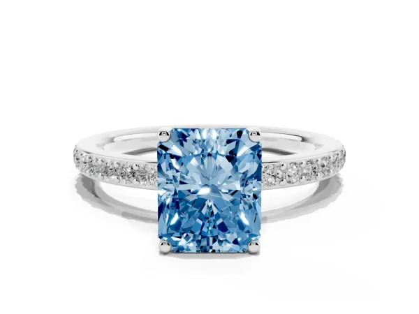 Fancy Blue Radiant Cut Cut Diamond Pavé Band Ring with Four-Prong Setting Platinum