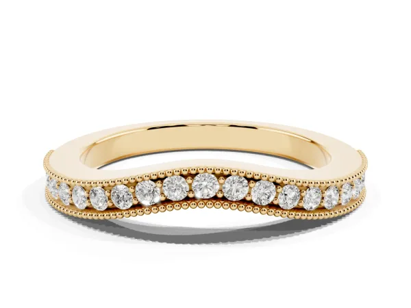 Round Brilliant Milgrain Bezel Set Diamond Wave Band Yellow gold
