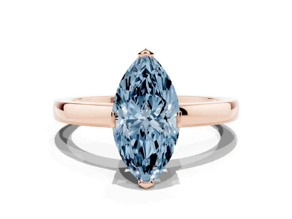 Fancy Blue Marquise Cut Cut Solitaire Ring with Four-Prong Setting and Classic Band Rose gold