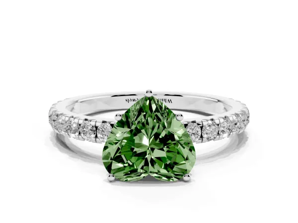 Fancy Green Heart Cut Diamond Pavé Solitaire Engagement Ring with Four-Prong Setting White gold