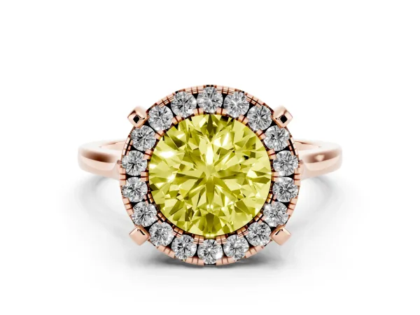 Fancy Yellow Round Cut Diamond Cluster Halo Solitaire with Four-Prong Setting Rose gold
