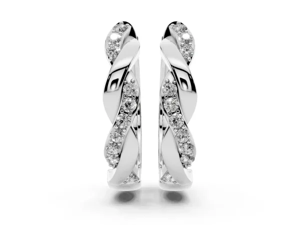Round Cut Diamond Twisted Pavé Hoop Earrings Silver