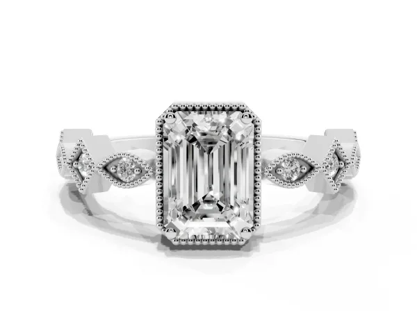 Emerald Cut Milgrain Marquise Diamond Twist Band Ring Platinum