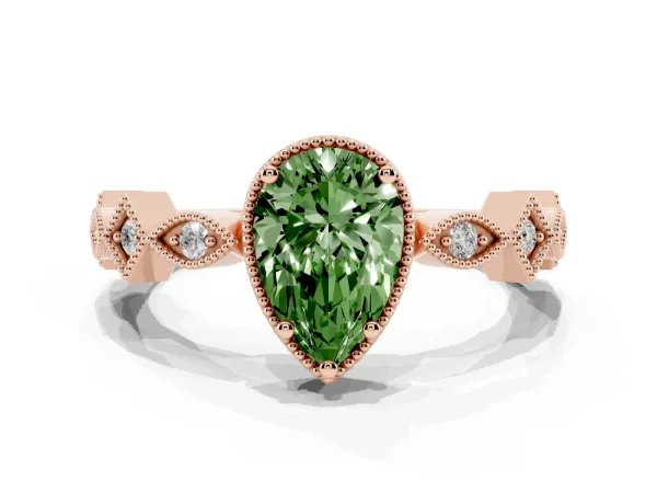 Fancy Green Pear Cut Milgrain Marquise Diamond Twist Band Ring Rose gold