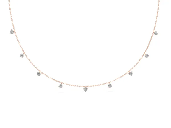 Heart and Round Diamond Station Necklace Rose gold