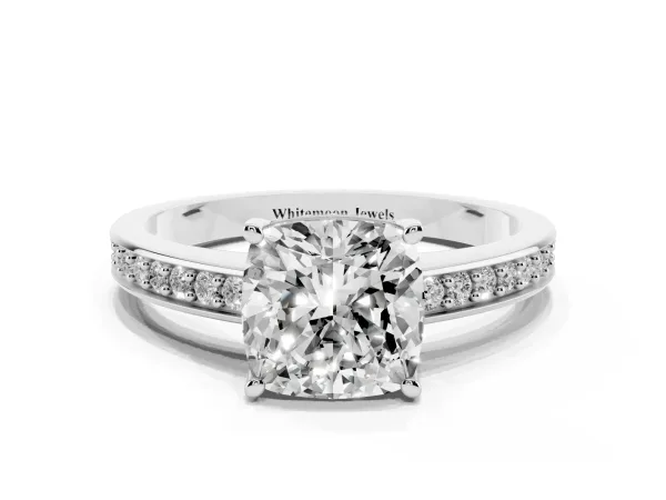 Cushion Cut Solitaire Pavé Band Prong Setting Ring White gold
