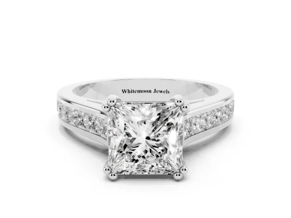 Princess Cut Cut Channel Set Solitaire Engagement Ring with Prong Setting Platinum