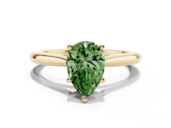 Fancy Green Pear Cut Cut Solitaire Ring with Cathedral Band and Four-Prong Setting Yellow gold