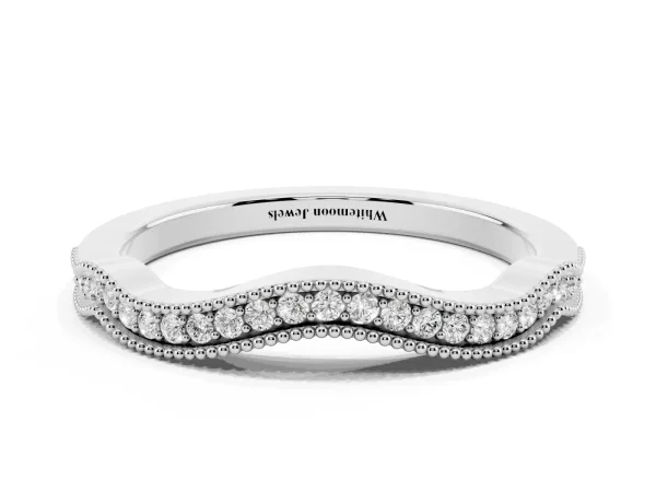 Pavé Round Diamond Curved Milgrain Band White gold