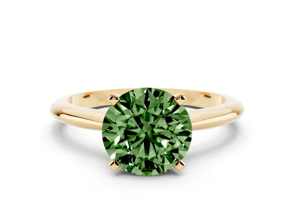 Fancy Green Round Cut Diamond Solitaire Engagement Ring with Classic Band and Four-Prong Setting Yellow gold