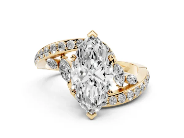 Marquise Cut Solitaire with Pavé Twist Band and Four-Prong Setting Yellow gold