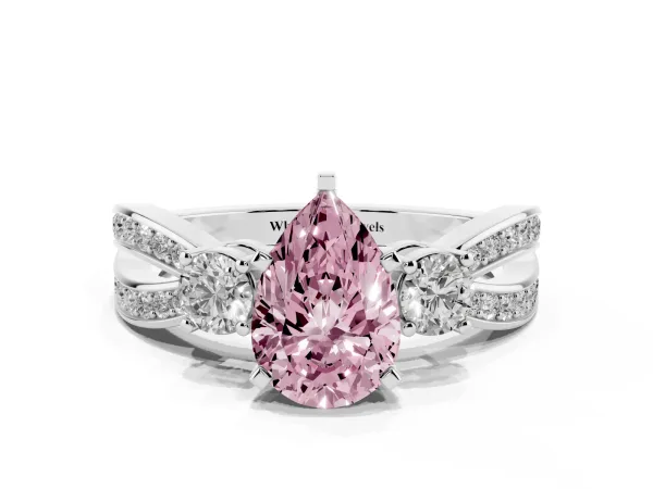 Fancy Pink Three-Stone Pear Cut Cut Diamond Twist Band with Prong Setting White gold
