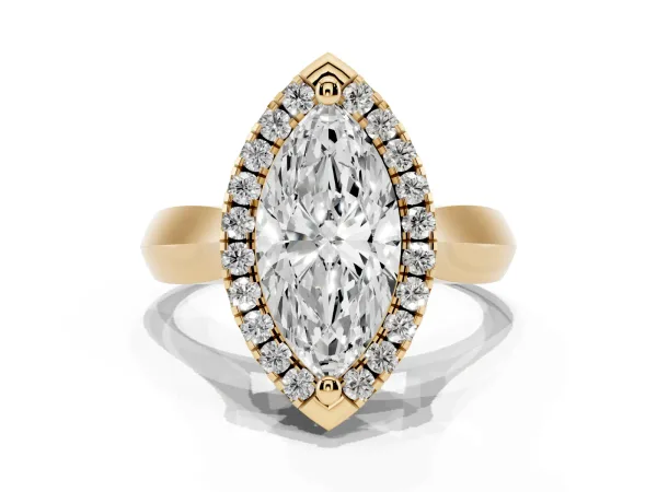 Marquise Cut Cut Halo Solitaire Engagement Ring with Square Band and Four-Prong Setting Yellow gold