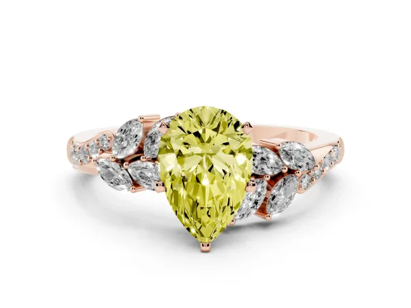 Fancy Yellow Pear Cut Solitaire Marquise Twist Band with Six-Prong Setting Rose gold