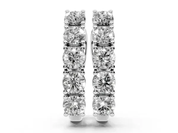 Round Diamond Channel Set Hoop Earrings with Four-Prong Setting Silver