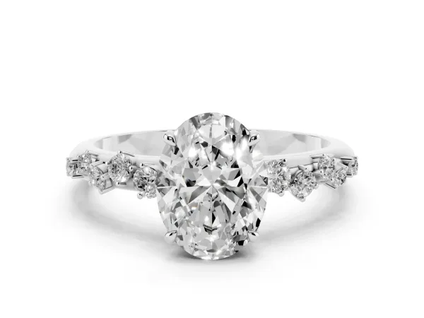 Oval Cut Diamond Cluster Prong-Set Solitaire Ring White gold