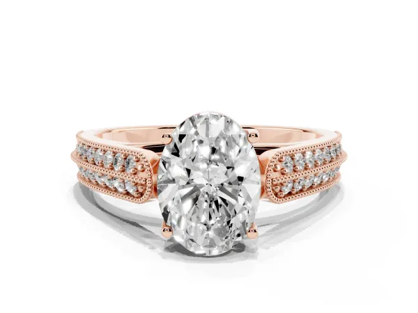 Oval Cut Cut Pave Split Shank Engagement Ring with Four-Prong Setting Rose gold