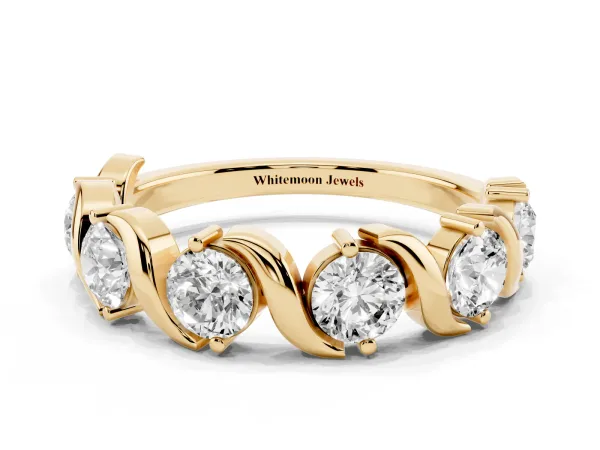 Round Diamond Half Eternity Band with Wave Prong Setting Yellow gold