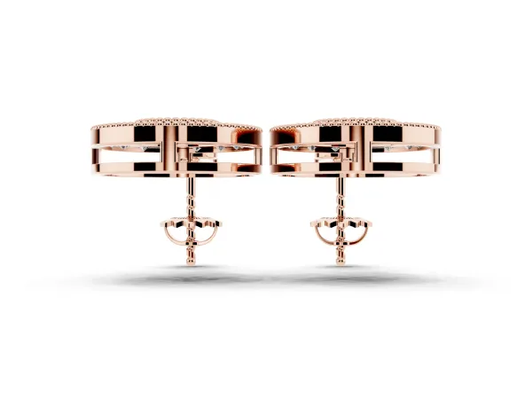 Round Halo Diamond Drop Earrings with Milgrain Bezel Setting Rose gold