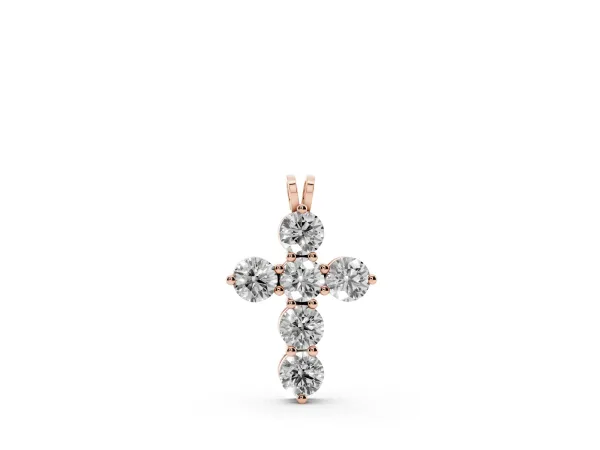 Round Diamond Prong Set Cross Pendant Rose gold