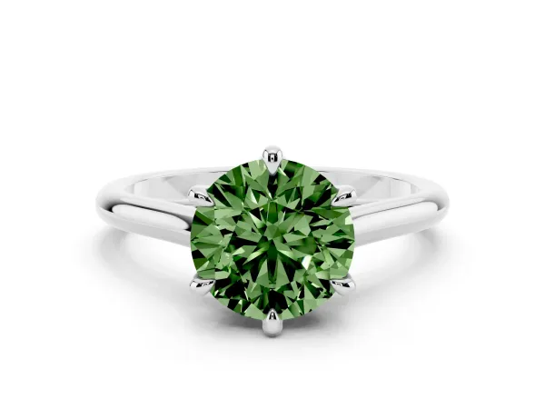 Fancy Green Round Cut Solitaire Engagement Ring with Six-Prong Setting and Classic Band White gold
