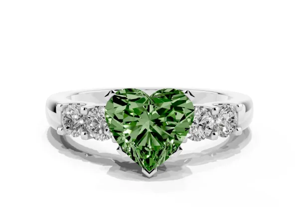 Fancy Green Heart Cut Brilliant Cut Diamond Five-Stone Prong Set Engagement Ring with Channel Band Platinum