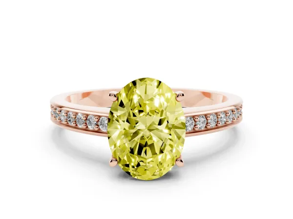 Fancy Yellow Oval Cut Solitaire Pavé Band Prong Setting Ring Rose gold
