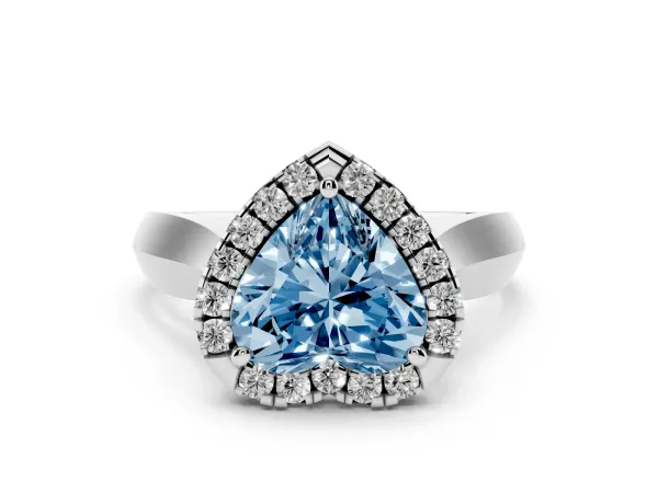 Fancy Blue Heart Cut Cut Halo Solitaire Engagement Ring with Square Band and Four-Prong Setting Platinum