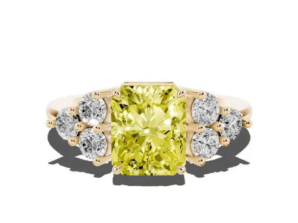 Fancy Yellow Radiant Cut Brilliant Diamond Cluster Accent Solitaire Ring with Prong Setting Yellow gold