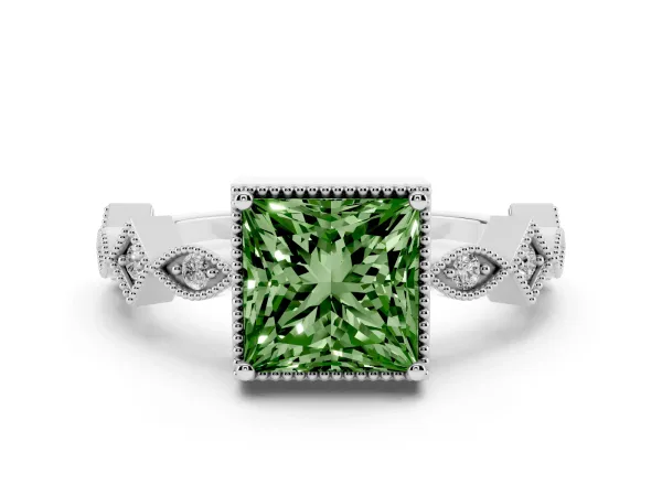 Fancy Green Princess Cut Milgrain Marquise Diamond Twist Band Ring Platinum