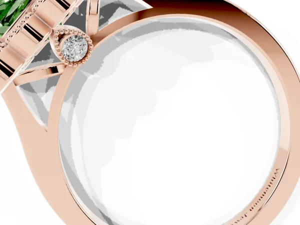 Fancy Green Cushion Cut Halo Diamond Cluster Engagement Ring with Milgrain Bezel Setting and Solitaire Band Rose gold