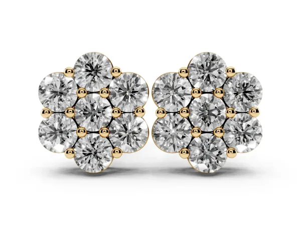 Cluster Round Diamond Stud Earrings with Prong Setting Yellow gold