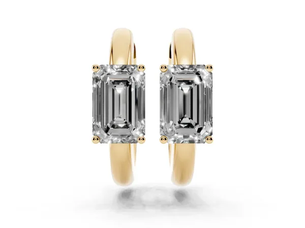 Emerald Diamond Solitaire Huggie Hoop Earrings Yellow gold