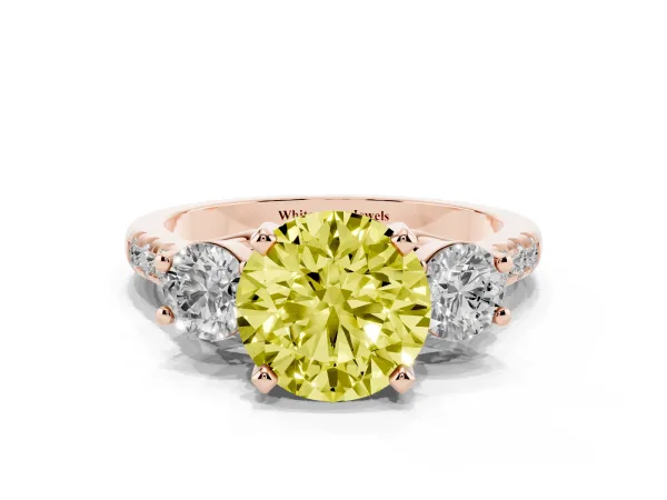 Fancy Yellow Three-Stone Round Cut Diamond Pavé Band with Four-Prong Setting Rose gold