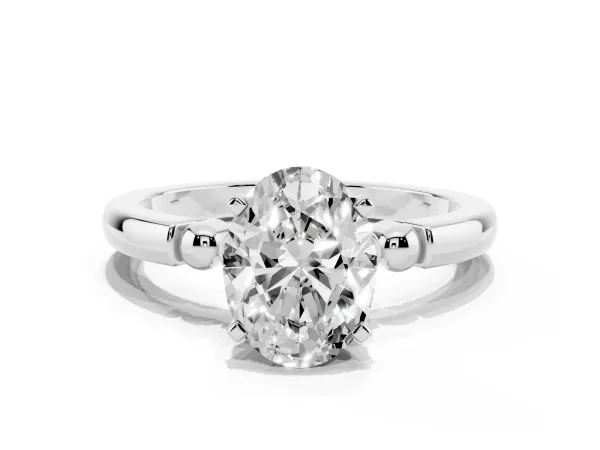 Oval Cut Solitaire Beaded Band with Four-Prong Setting White gold
