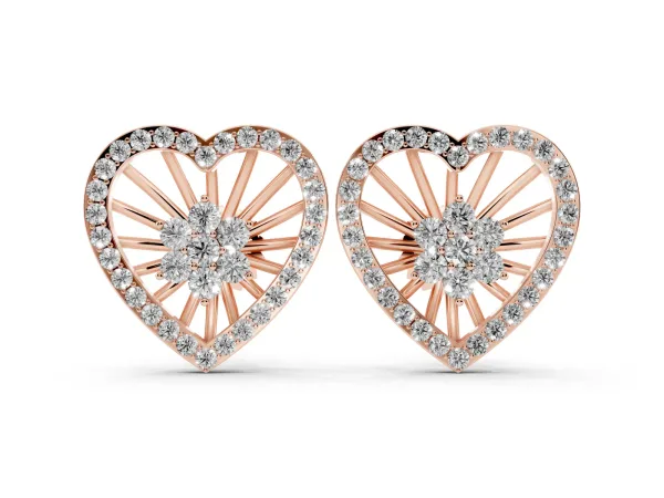 Round Diamond Open Heart Cluster Stud Earrings Rose gold