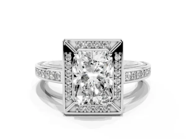 Radiant Cut Cut Halo Pave Split Shank Prong Setting Ring Platinum