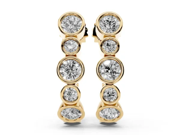 Bezel Set Round Diamond Hoop Earrings Yellow gold