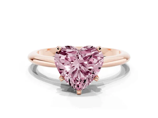 Fancy Pink Heart Cut Cut Solitaire Ring with Four-Prong Setting on a Classic Band Rose gold