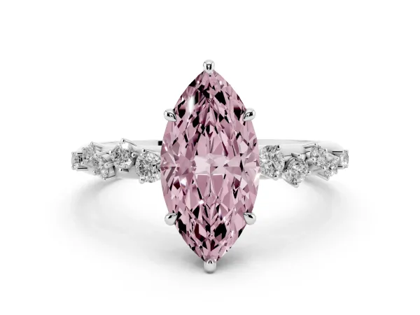 Fancy Pink Marquise Cut Diamond Cluster Prong-Set Solitaire Ring Platinum