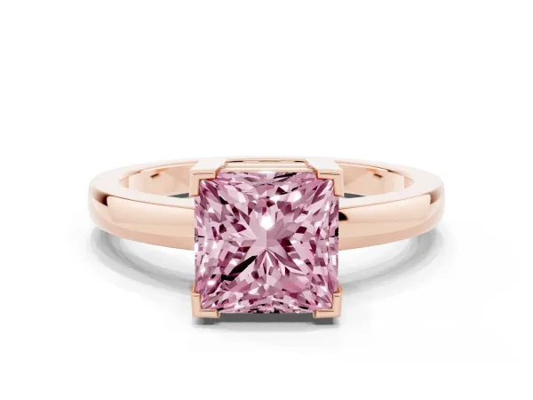 Fancy Pink Princess Cut Cut Solitaire Ring with Four-Prong Setting and Classic Band Rose gold
