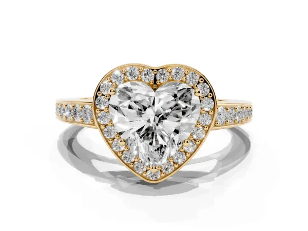Heart Cut Halo Pavé Diamond Engagement Ring with Bezel Setting Yellow gold