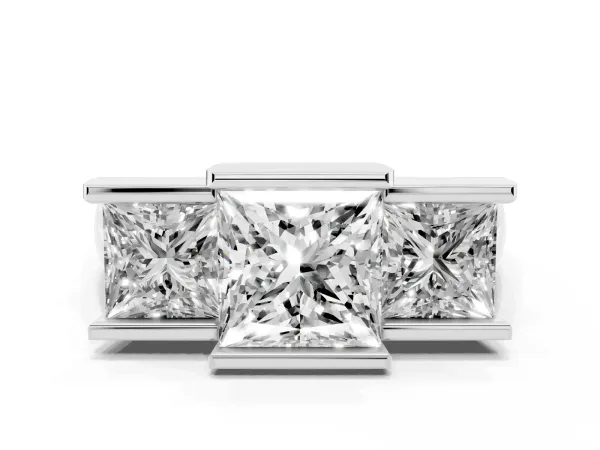 Three Stone Princess Cut Cut Channel Set Diamond Ring White gold
