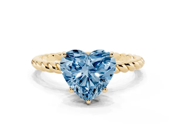 Fancy Blue Heart Cut Solitaire Twisted Band 4-Prong Ring Yellow gold