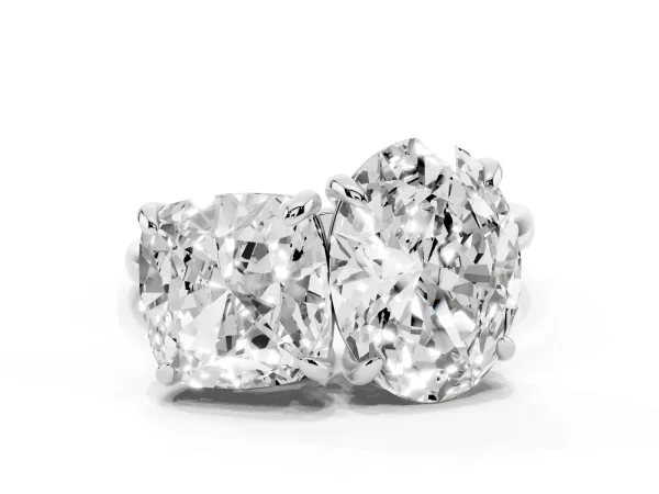 Oval and Cushion Toi Moi Ring with Prong Setting and Plain Band Platinum