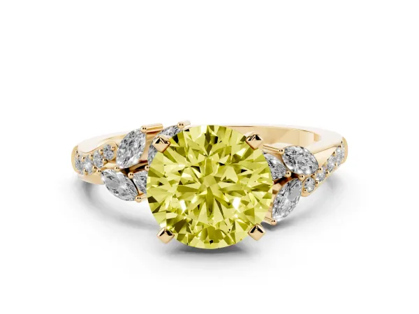 Fancy Yellow Round Cut Solitaire Marquise Twist Band with Six-Prong Setting Yellow gold