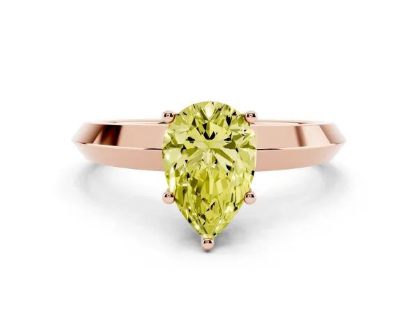 Fancy Yellow Pear Cut Cut Solitaire Engagement Ring with Flat Band and Four-Prong Setting Rose gold